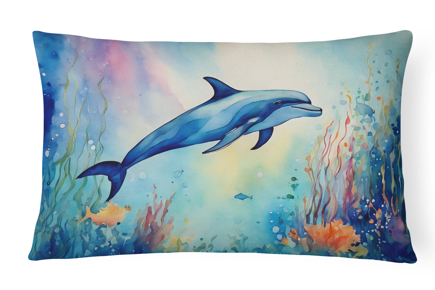 Dolphin Decorative Throw Pillow 12x16 Indoor Outdoor Accent Cushion, Fabric Cover with Insert for Sofa, Bed, Porch & Living Room