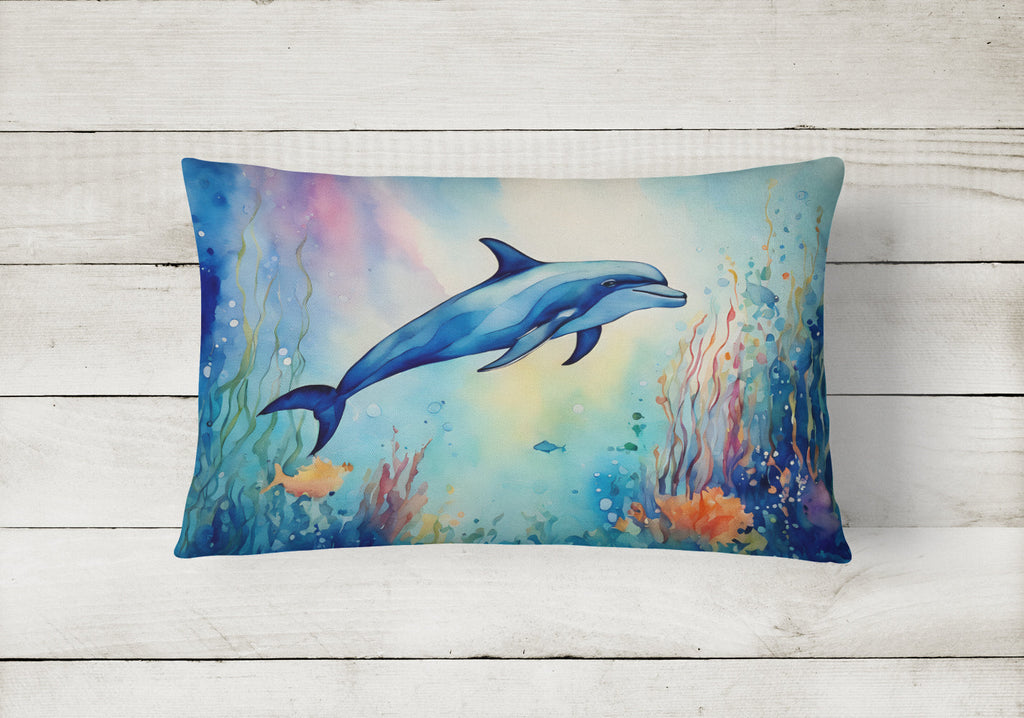 Dolphin Decorative Throw Pillow 12x16 Indoor Outdoor Accent Cushion, Fabric Cover with Insert for Sofa, Bed, Porch & Living Room