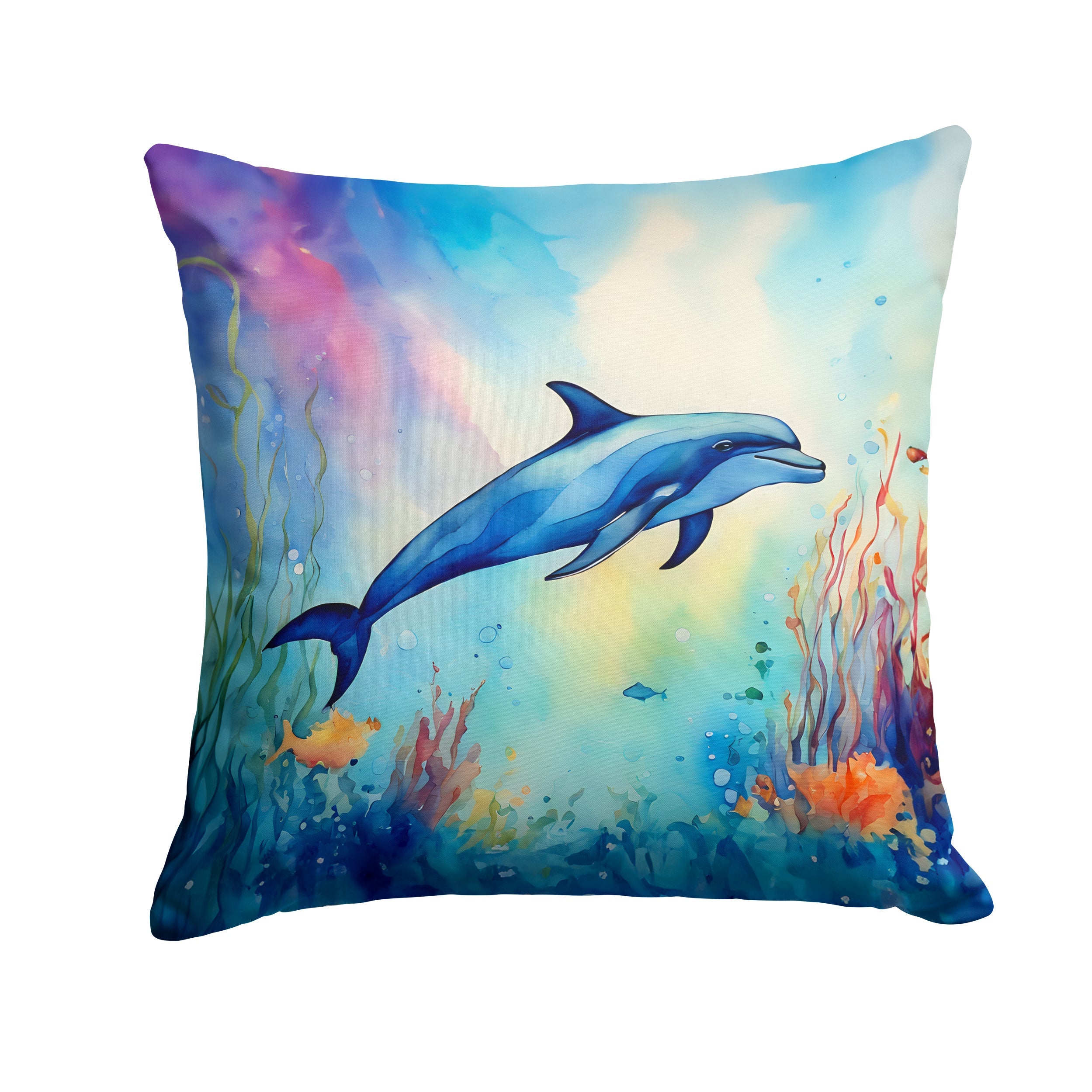 Dolphin Decorative Throw Pillow 18x18 Indoor Outdoor Accent Cushion, Fabric Cover with Insert for Sofa, Bed, Porch & Living Room