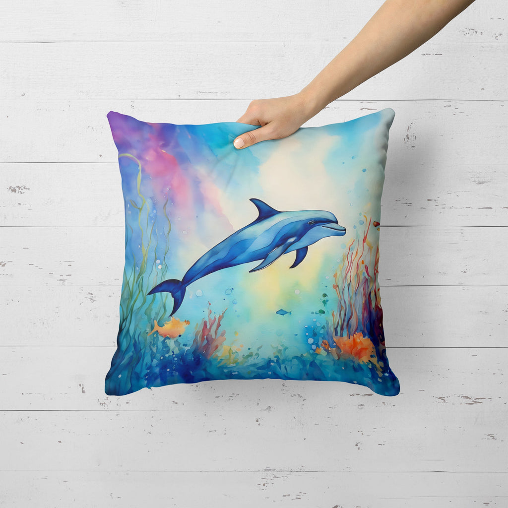 Dolphin Decorative Throw Pillow 18x18 Indoor Outdoor Accent Cushion, Fabric Cover with Insert for Sofa, Bed, Porch & Living Room