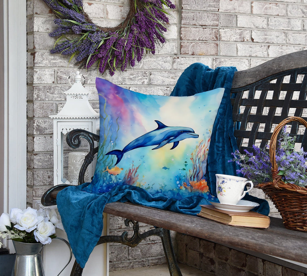 Dolphin Decorative Throw Pillow 18x18 Indoor Outdoor Accent Cushion, Fabric Cover with Insert for Sofa, Bed, Porch & Living Room
