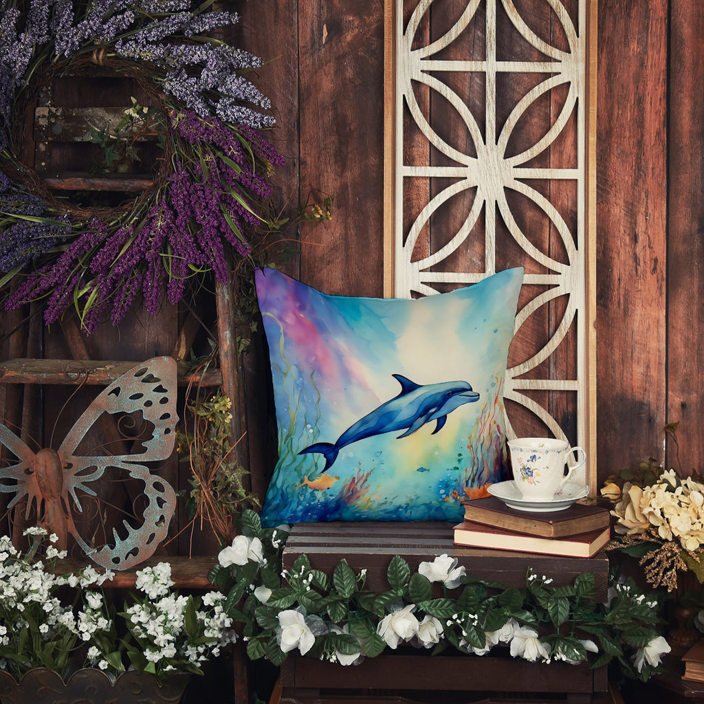 Dolphin Decorative Throw Pillow 18x18 Indoor Outdoor Accent Cushion, Fabric Cover with Insert for Sofa, Bed, Porch & Living Room