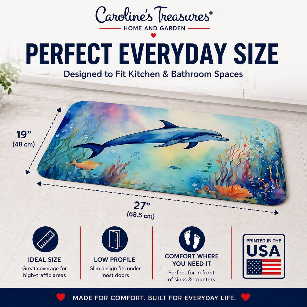 Dolphin Memory Foam Kitchen Mat Machine Washable Anti-Fatigue Cushion Comfort Bath or Kitchen Rug
