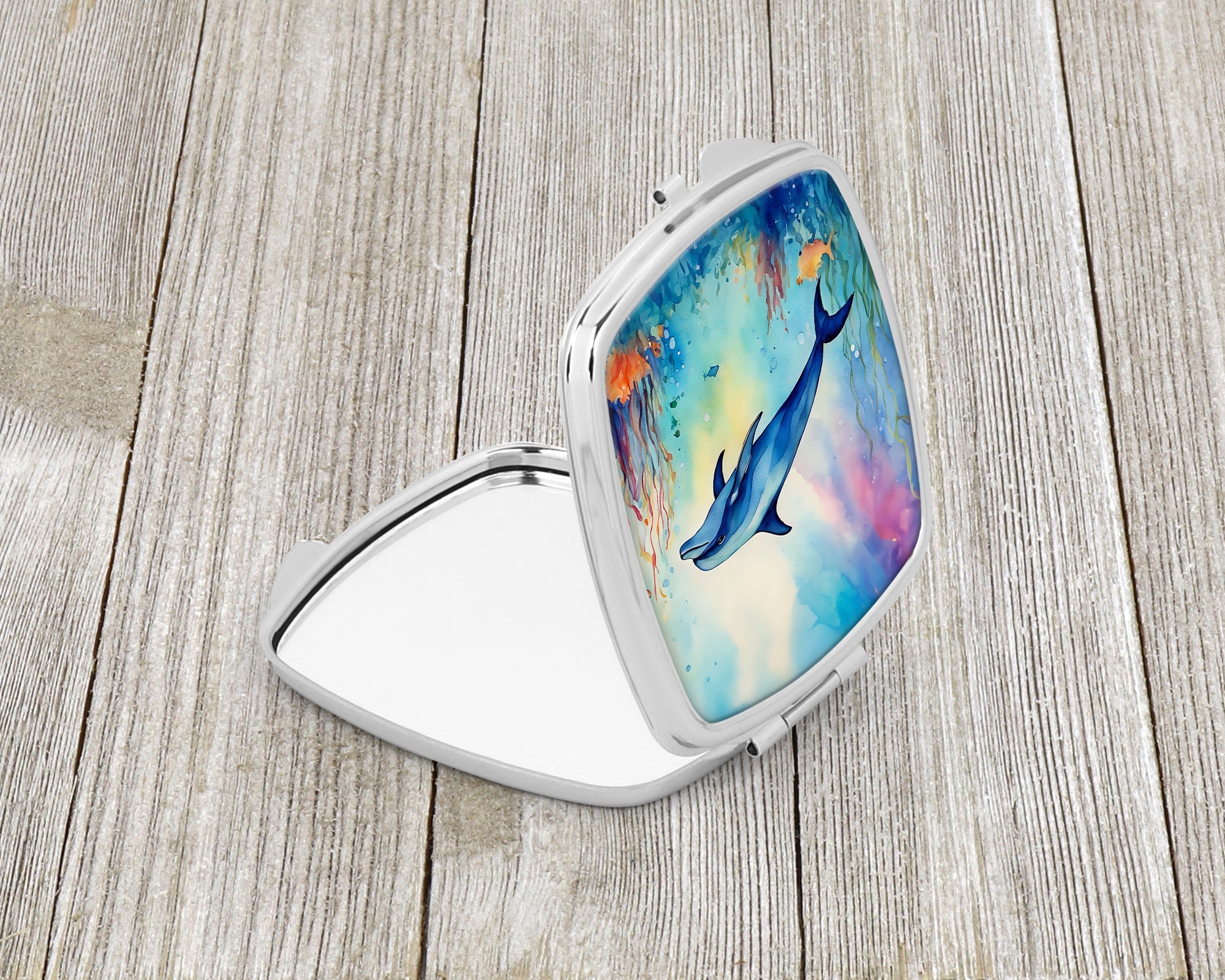 Dolphin Compact Mirror Decorative Travel Makeup Mirror for Women Girls Gifts Pocket Makeup Mirror Folding Handheld