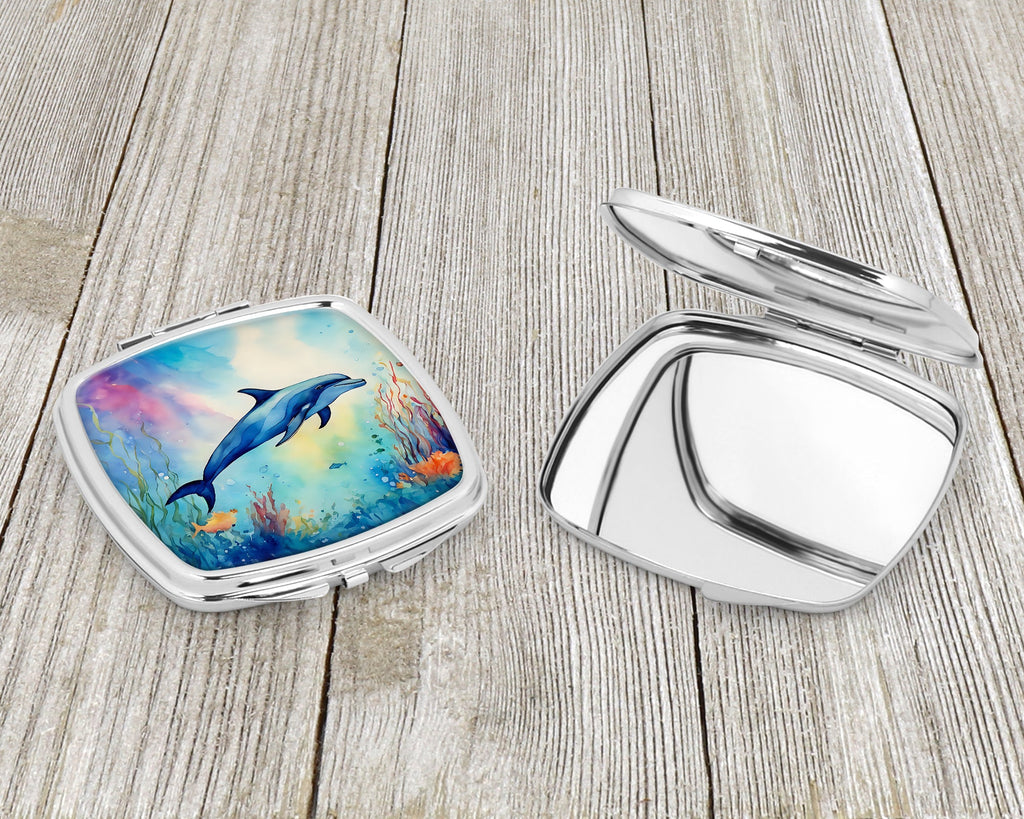 Dolphin Compact Mirror Decorative Travel Makeup Mirror for Women Girls Gifts Pocket Makeup Mirror Folding Handheld