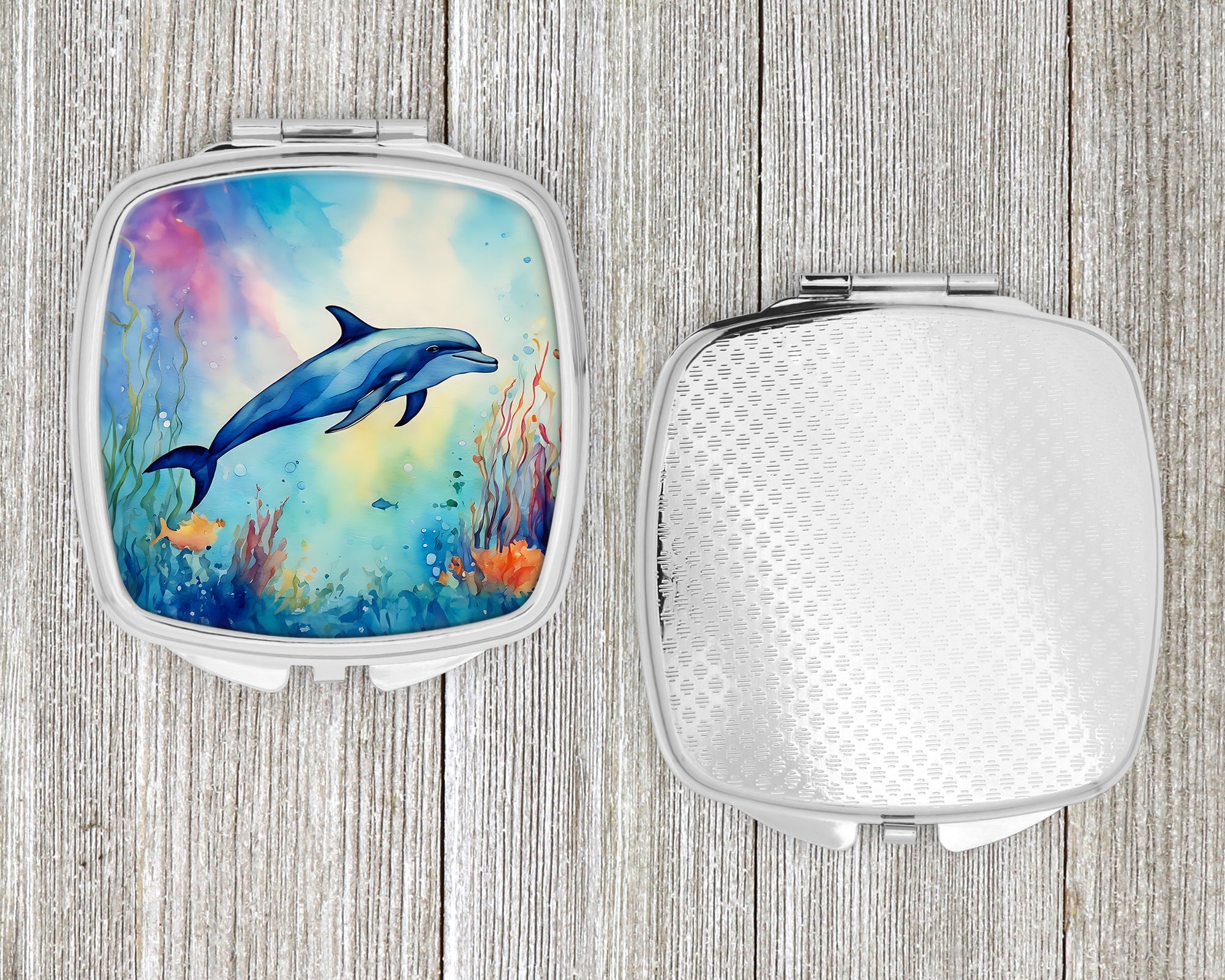 Dolphin Compact Mirror Decorative Travel Makeup Mirror for Women Girls Gifts Pocket Makeup Mirror Folding Handheld