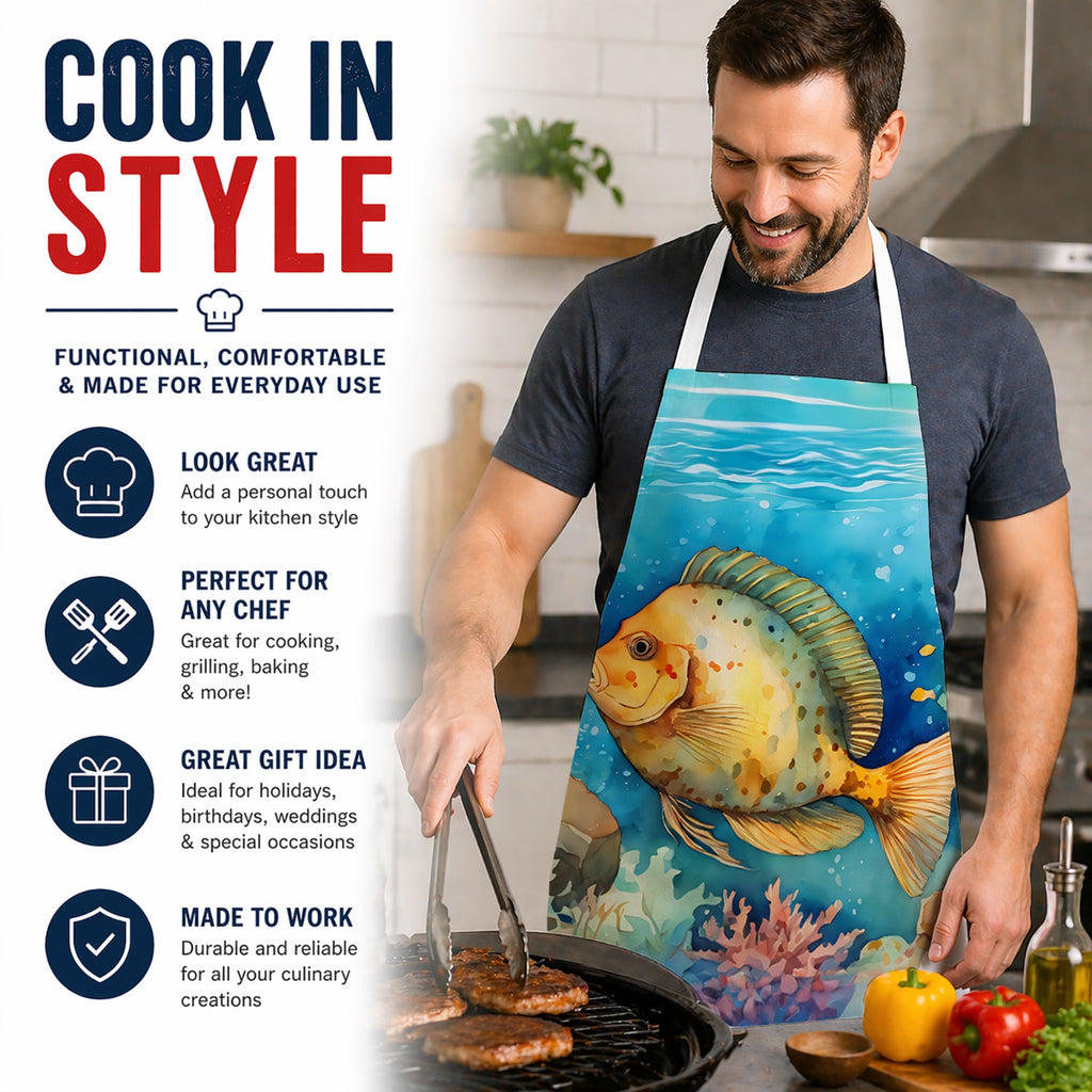 Flounder Apron Cooking Kitchen Server Baking Crafts Gardening for Adult Women Men, Unisex, Large, Multicolor