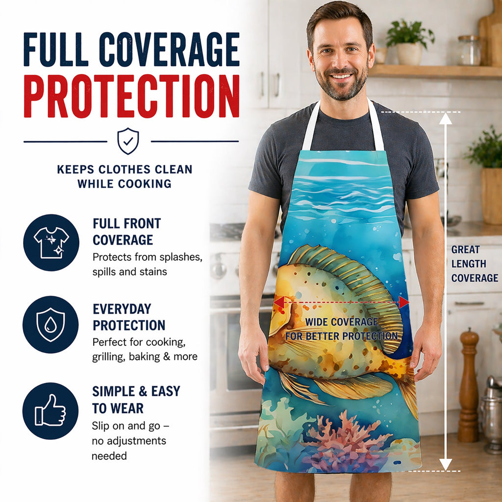 Flounder Apron Cooking Kitchen Server Baking Crafts Gardening for Adult Women Men, Unisex, Large, Multicolor
