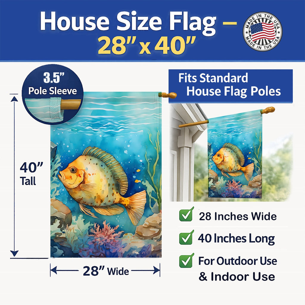 Flounder House Flag 28x40 Porch Sleeve Pole Decorative Outside Yard Banner Artwork Wall Hanging, Polyester