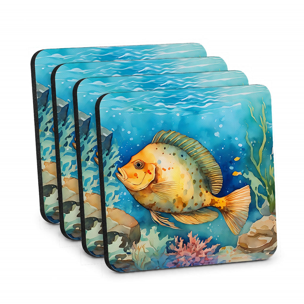 Flounder Foam Coasters Set of 4 Cup Coasters for Indoor Outdoor, Tabletop Protection, Anti Slip, Mouse pad Material