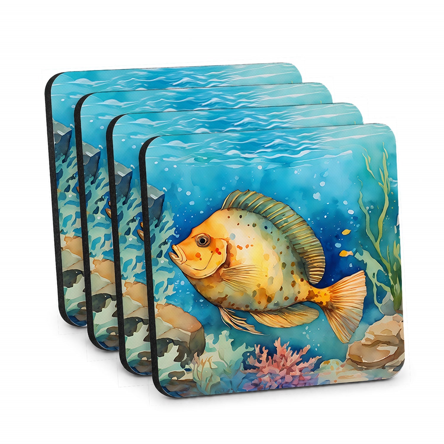Flounder Foam Coasters Set of 4 Cup Coasters for Indoor Outdoor, Tabletop Protection, Anti Slip, Mouse pad Material
