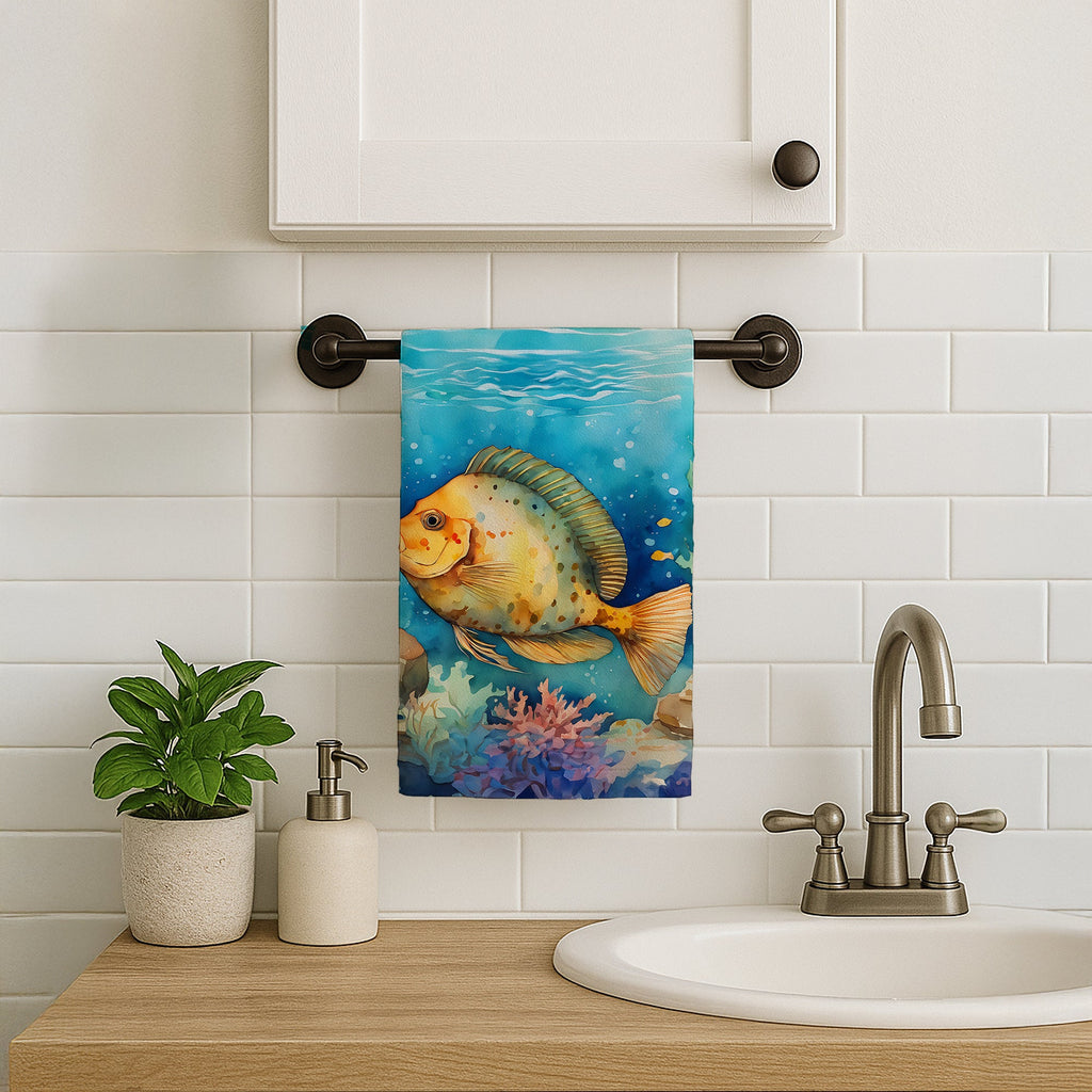 Flounder Kitchen Towel Velour Plush Front and Cotton Loop Back Machine Washable