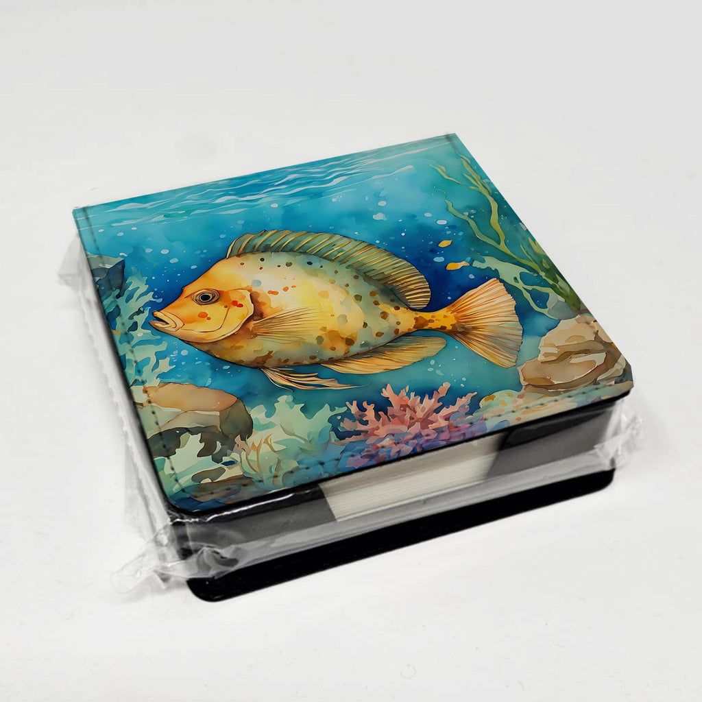 Flounder PU Leather Note Paper Holder with Artist-Designed Cover, Desk Accessory, Office Gift