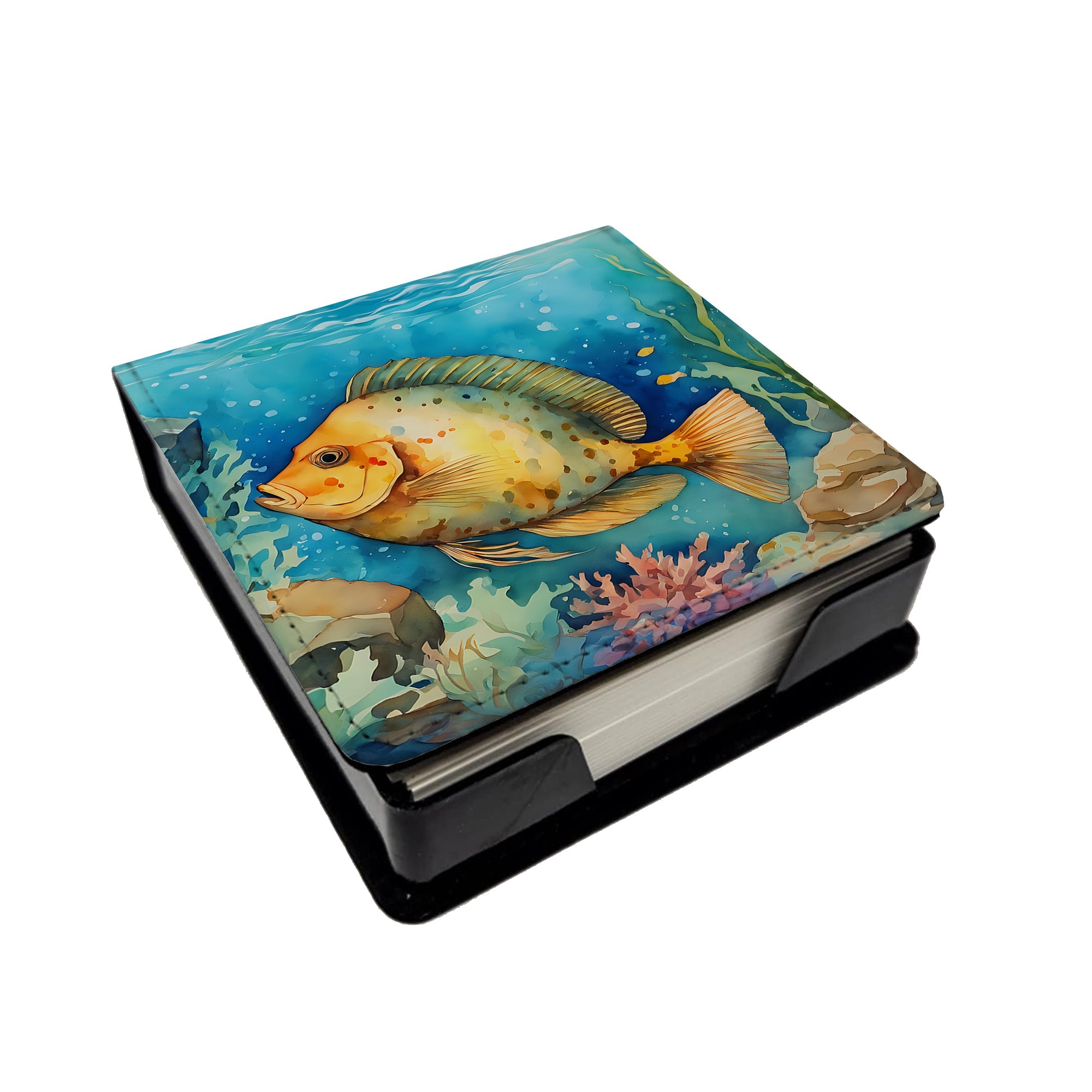 Flounder PU Leather Note Paper Holder with Artist-Designed Cover, Desk Accessory, Office Gift