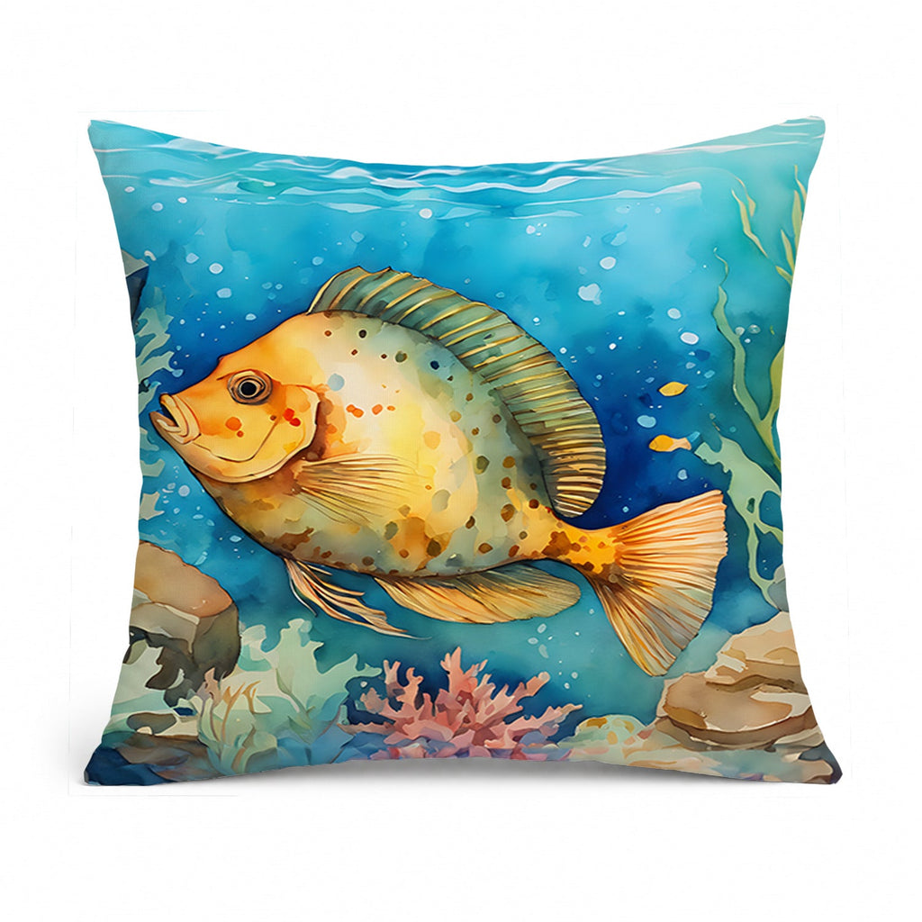 Flounder Decorative Throw Pillow 14x14 Indoor Outdoor Accent Cushion, Fabric Cover with Insert for Sofa, Bed, Porch & Living Room