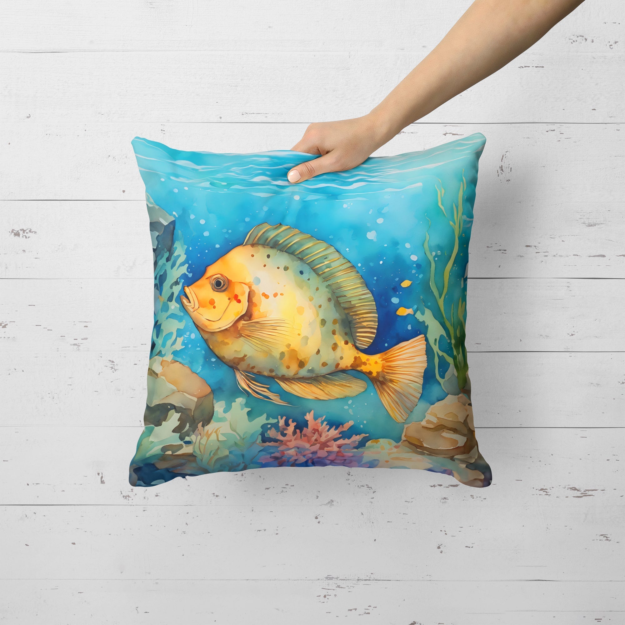 Flounder Decorative Throw Pillow 18x18 Indoor Outdoor Accent Cushion, Fabric Cover with Insert for Sofa, Bed, Porch & Living Room
