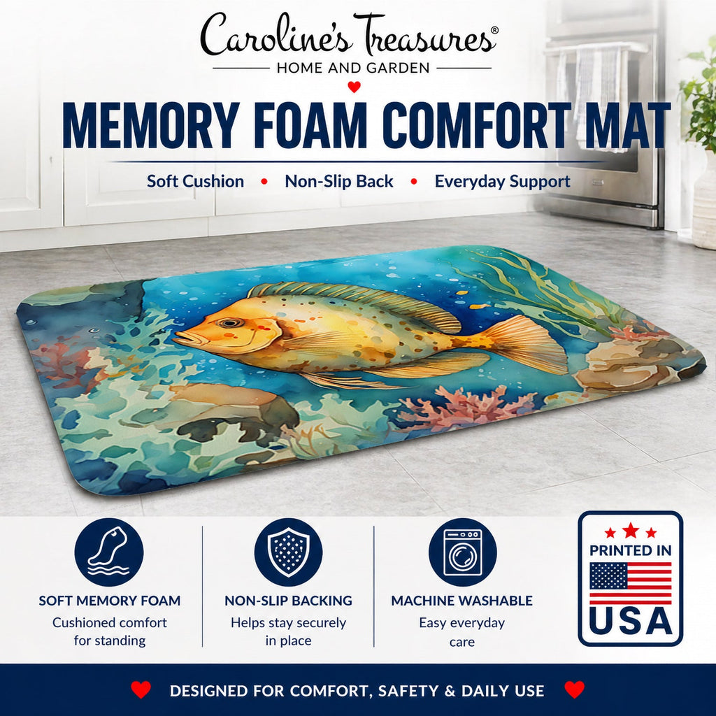 Flounder Memory Foam Kitchen Mat Machine Washable Anti-Fatigue Cushion Comfort Bath or Kitchen Rug