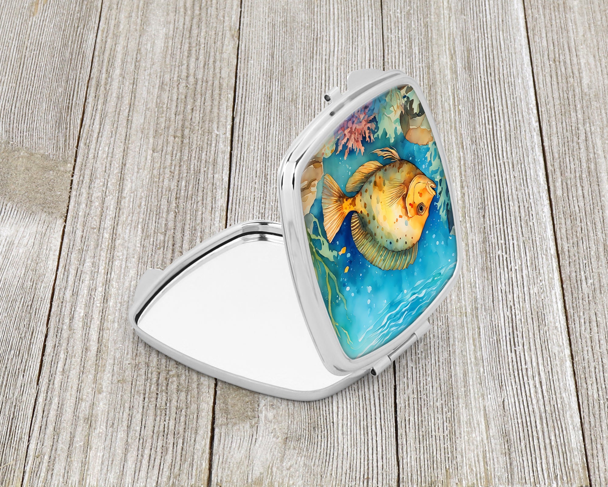 Flounder Compact Mirror Decorative Travel Makeup Mirror for Women Girls Gifts Pocket Makeup Mirror Folding Handheld