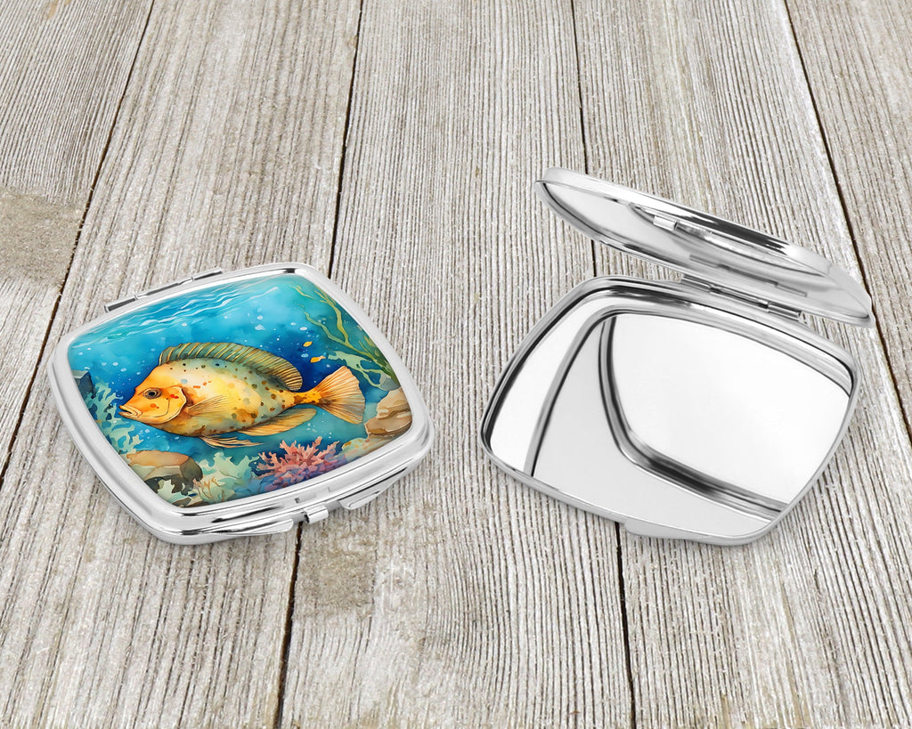 Flounder Compact Mirror Decorative Travel Makeup Mirror for Women Girls Gifts Pocket Makeup Mirror Folding Handheld