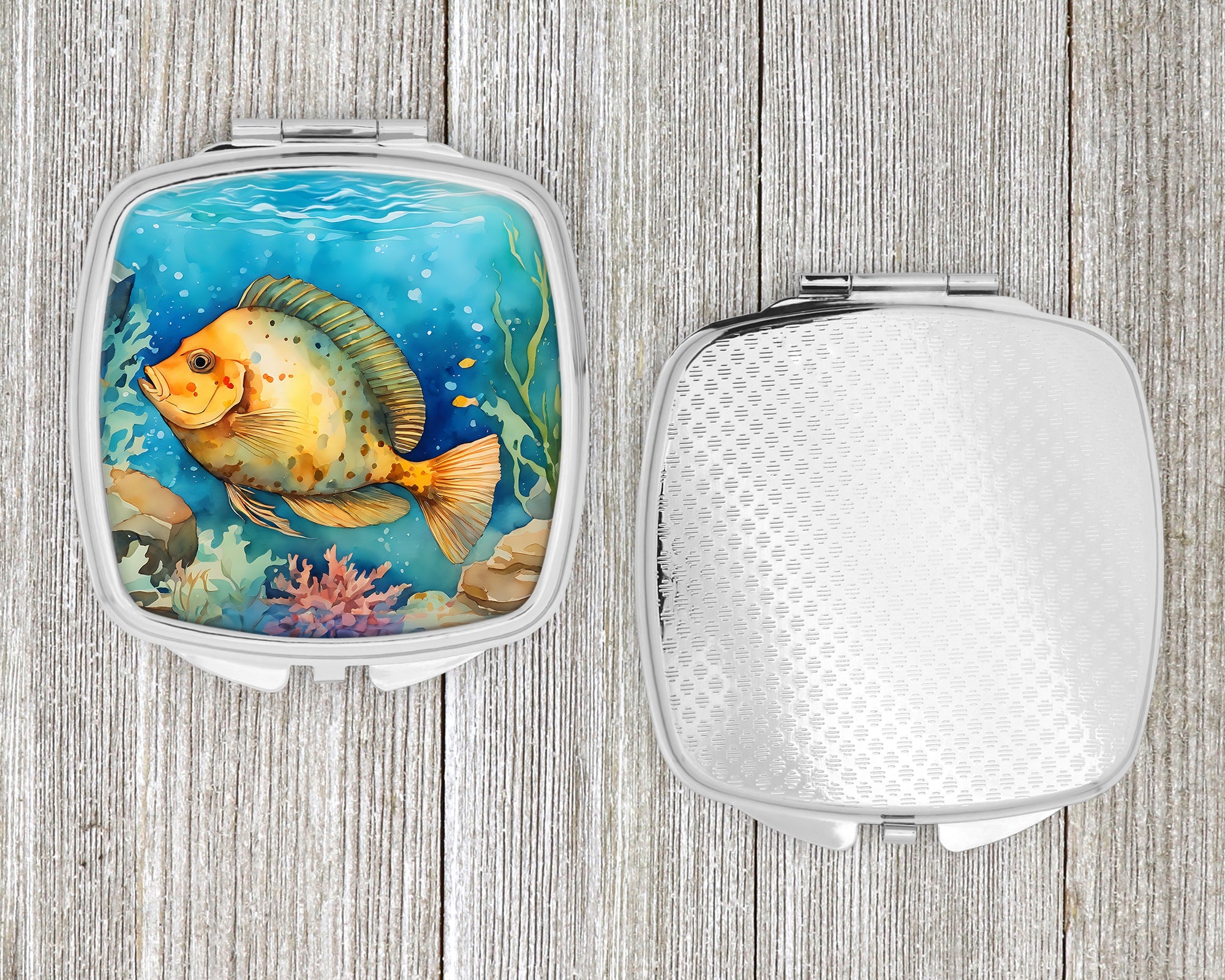 Flounder Compact Mirror Decorative Travel Makeup Mirror for Women Girls Gifts Pocket Makeup Mirror Folding Handheld