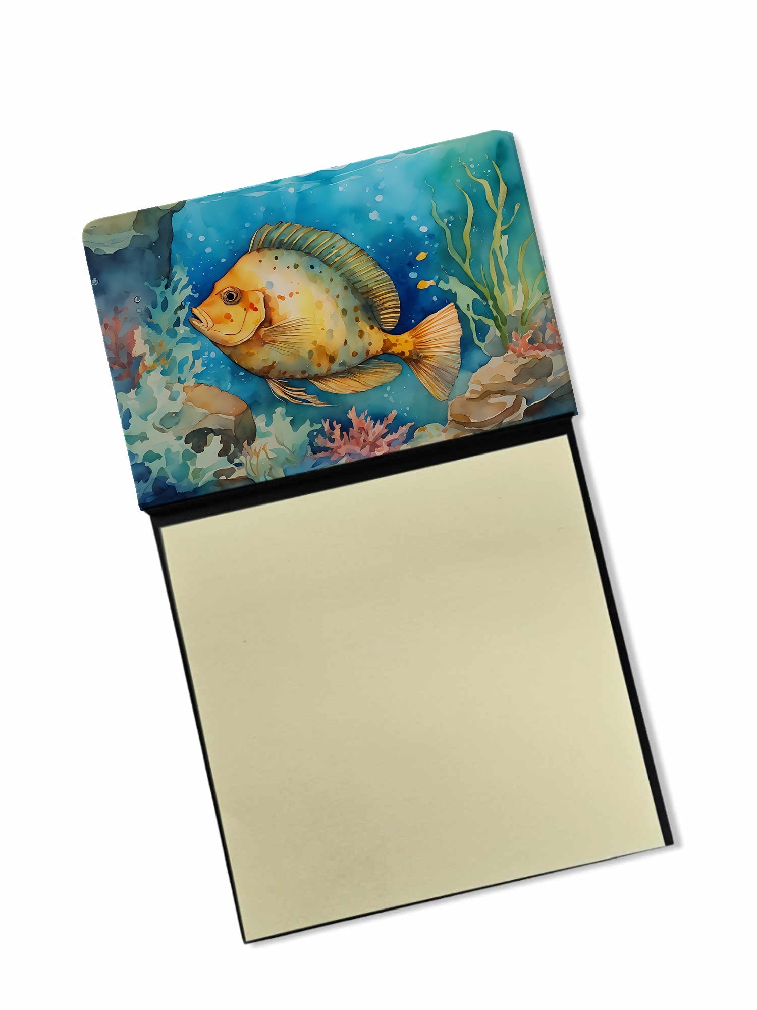 Flounder Watercolor Sticky Note Holder Refillable Dispenser Desk Accessory 3x3 Pad Gift