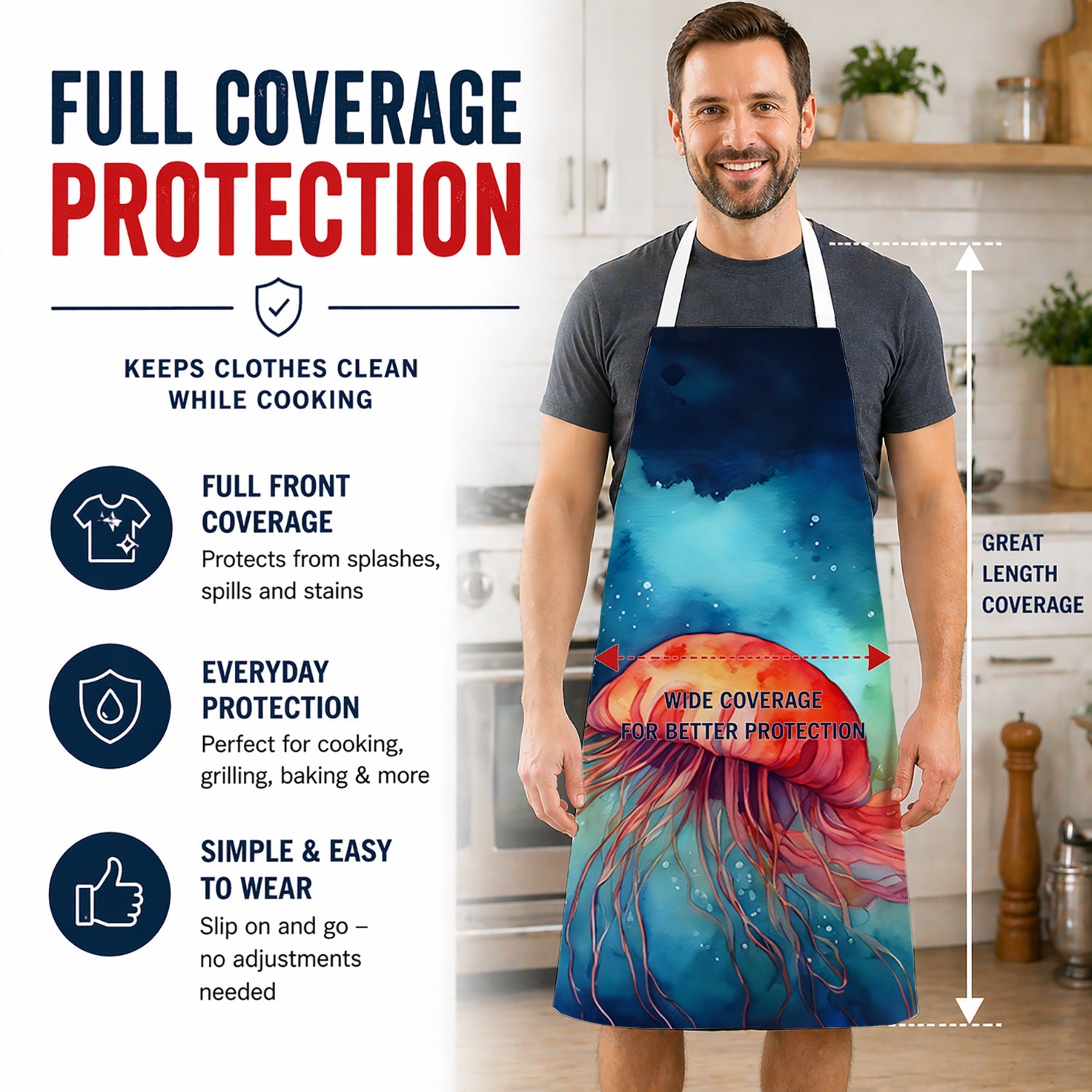 Jellyfish Apron Cooking Kitchen Server Baking Crafts Gardening for Adult Women Men, Unisex, Large, Multicolor