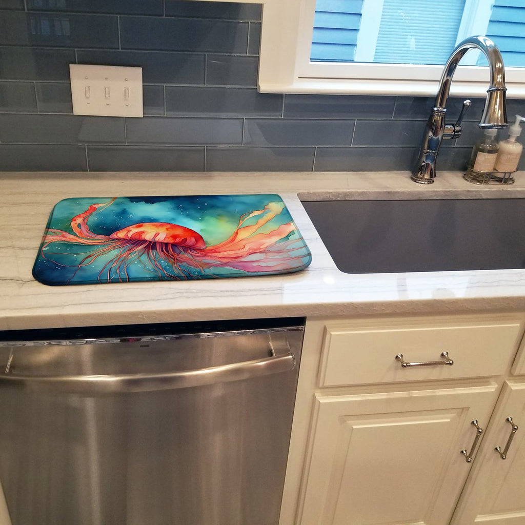 Jellyfish Dish Drying Mat Absorbent Dish Drying Mat Pad for Kitchen Counter Dish Drainer Mat for Countertop, 14 x 21", Multicolor