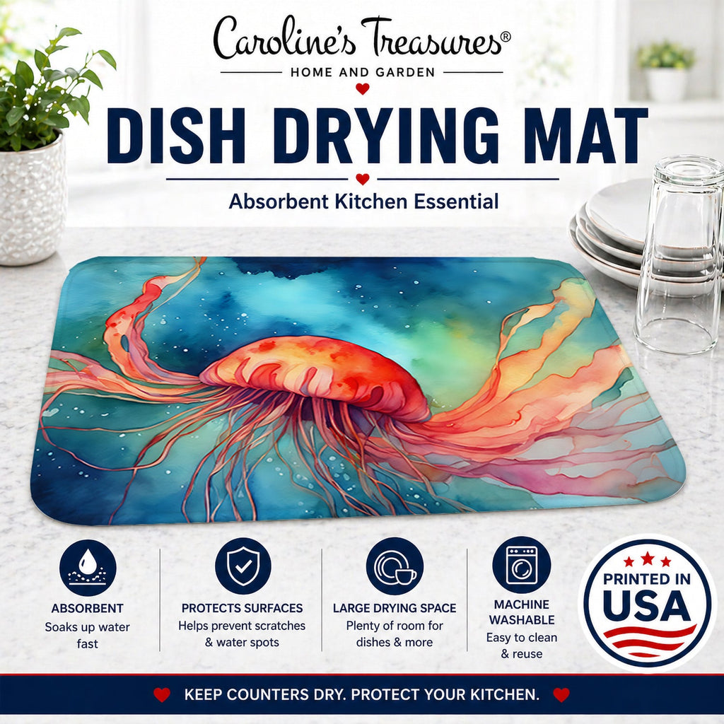 Jellyfish Dish Drying Mat Absorbent Dish Drying Mat Pad for Kitchen Counter Dish Drainer Mat for Countertop, 14 x 21", Multicolor
