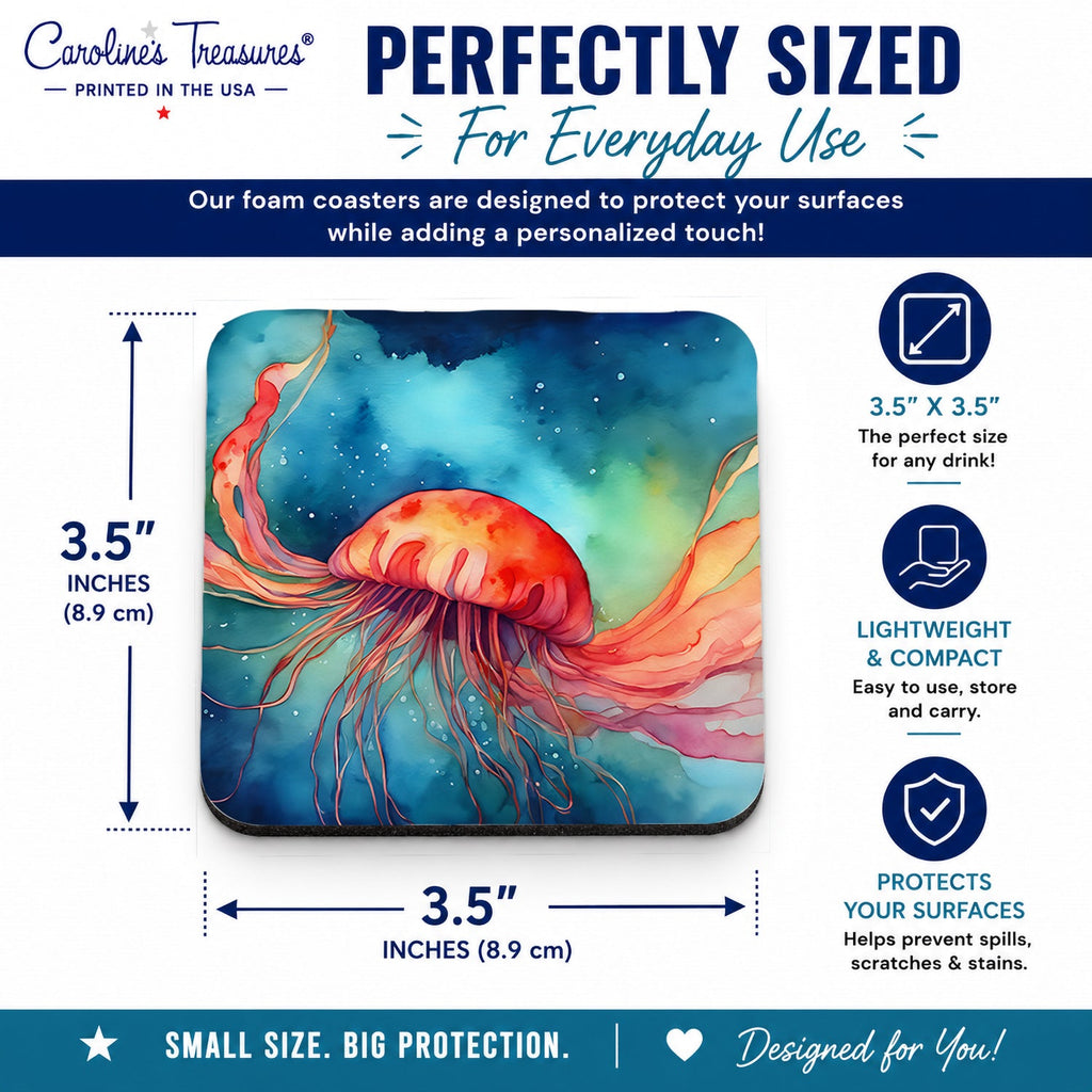 Jellyfish Foam Coasters Set of 4 Cup Coasters for Indoor Outdoor, Tabletop Protection, Anti Slip, Mouse pad Material