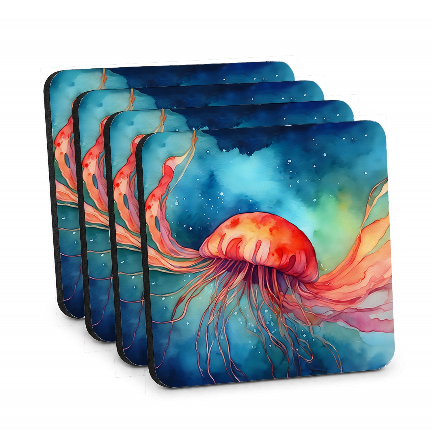 Jellyfish Foam Coasters Set of 4 Cup Coasters for Indoor Outdoor, Tabletop Protection, Anti Slip, Mouse pad Material