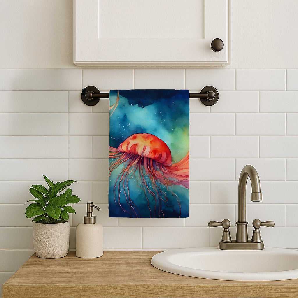 Jellyfish Kitchen Towel Velour Plush Front and Cotton Loop Back Machine Washable