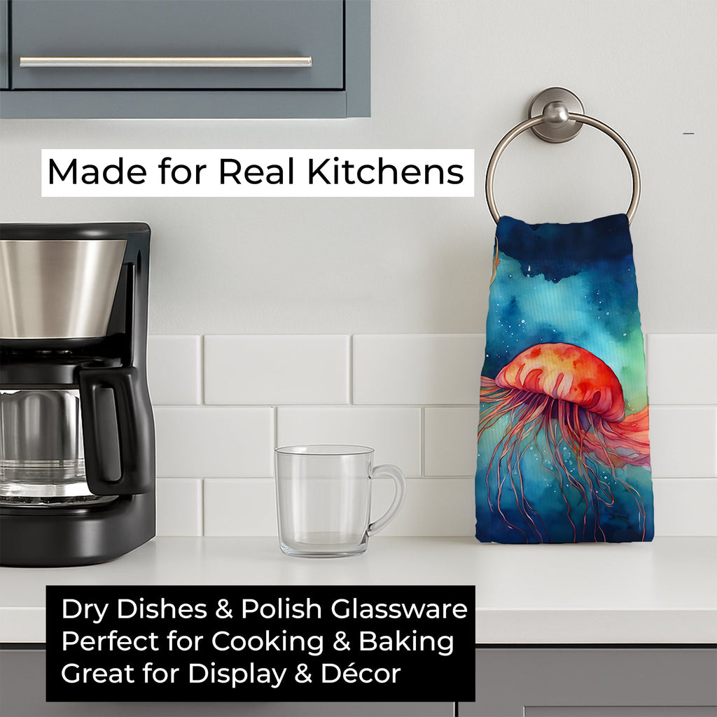 Jellyfish Kitchen Towel Velour Plush Front and Cotton Loop Back Machine Washable