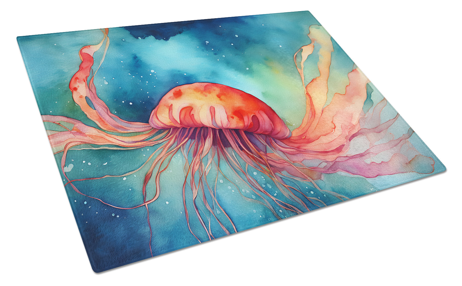 Jellyfish Cutting Board Tempered Glass Kitchen Cutting Surface, Heat Resistant Chopping, Non-Slip Feet, Food Prep & Serving