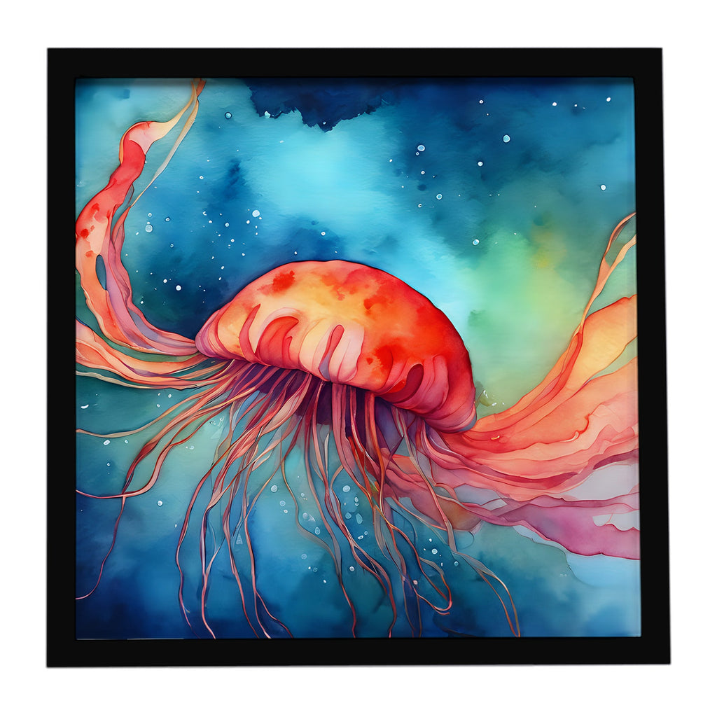 Jellyfish Framed Metal Print Bathroom, Kitchen, Office, Home Decor Wall Art Ready to Hang, Square, 8X8