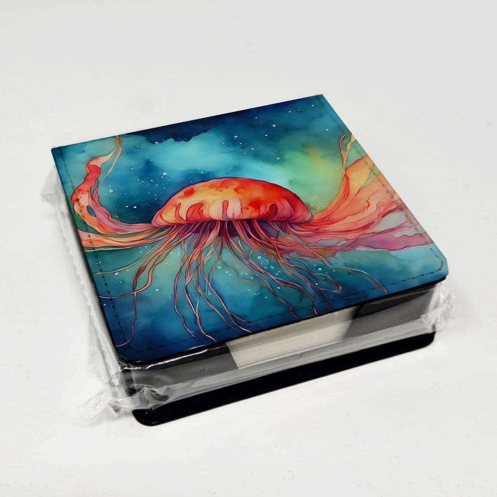 Jellyfish PU Leather Note Paper Holder with Artist-Designed Cover, Desk Accessory, Office Gift