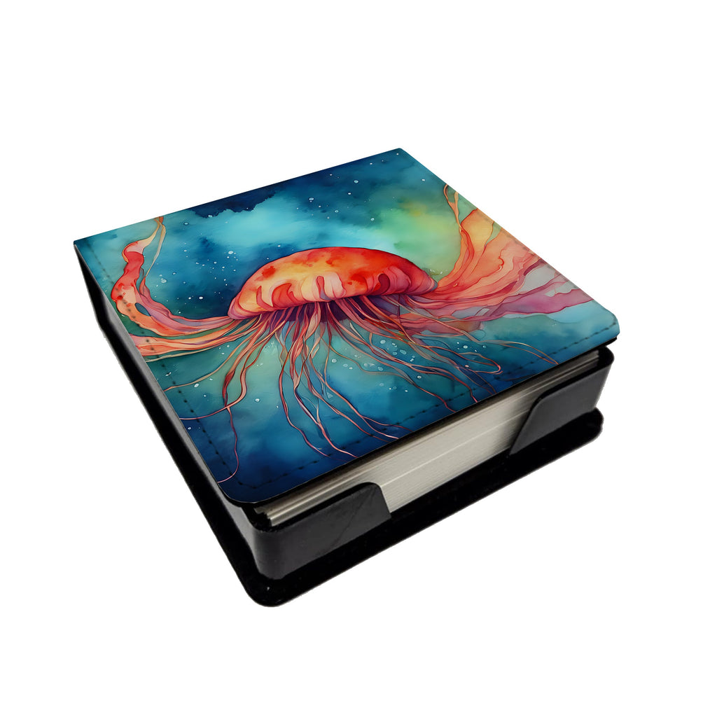 Jellyfish PU Leather Note Paper Holder with Artist-Designed Cover, Desk Accessory, Office Gift