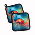 Jellyfish Pot Holder Set of 2 Heat Resistant Quilted Hot Pads 7.5 x 7.5 Inch, Insulated Kitchen Trivets for Cooking & Baking