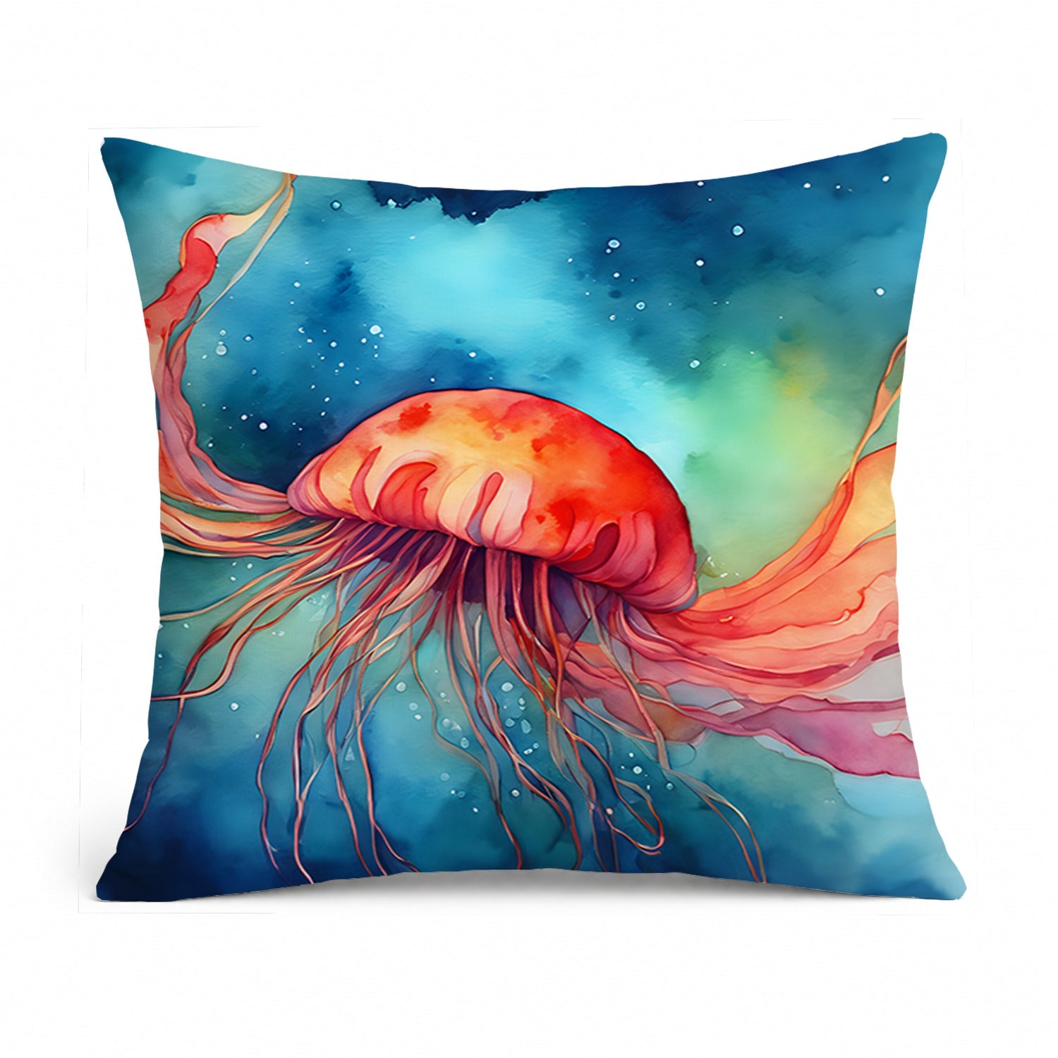 Jellyfish Decorative Throw Pillow 14x14 Indoor Outdoor Accent Cushion, Fabric Cover with Insert for Sofa, Bed, Porch & Living Room
