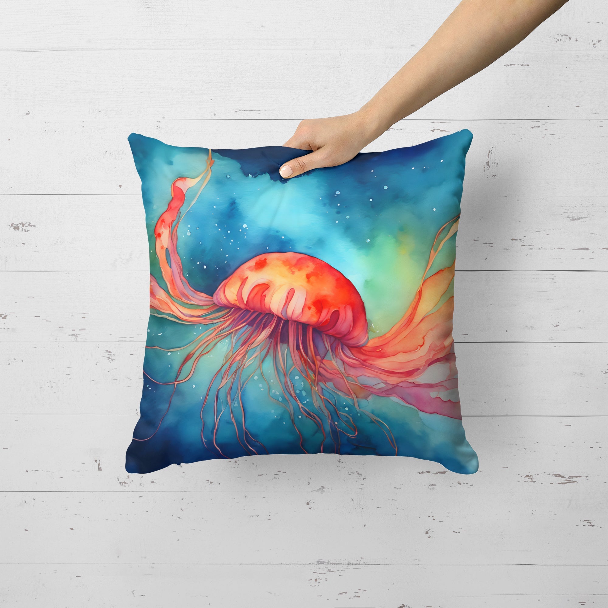 Jellyfish Decorative Throw Pillow 18x18 Indoor Outdoor Accent Cushion, Fabric Cover with Insert for Sofa, Bed, Porch & Living Room