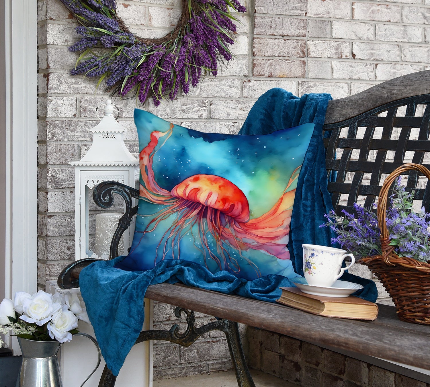 Jellyfish Decorative Throw Pillow 18x18 Indoor Outdoor Accent Cushion, Fabric Cover with Insert for Sofa, Bed, Porch & Living Room
