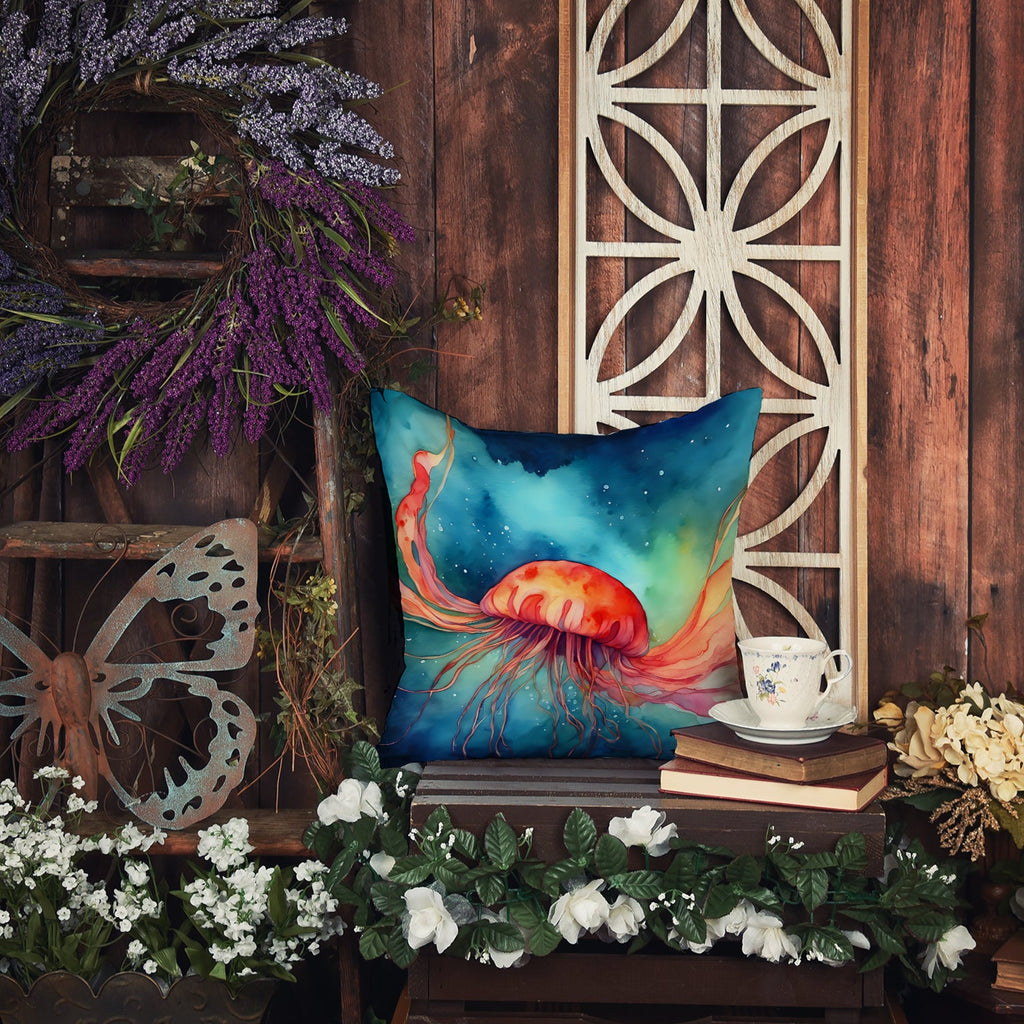 Jellyfish Decorative Throw Pillow 18x18 Indoor Outdoor Accent Cushion, Fabric Cover with Insert for Sofa, Bed, Porch & Living Room
