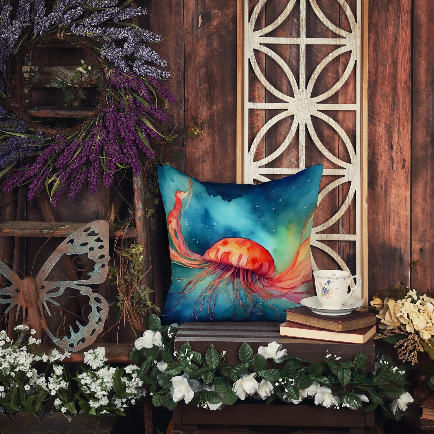Jellyfish Decorative Throw Pillow 18x18 Indoor Outdoor Accent Cushion, Fabric Cover with Insert for Sofa, Bed, Porch & Living Room
