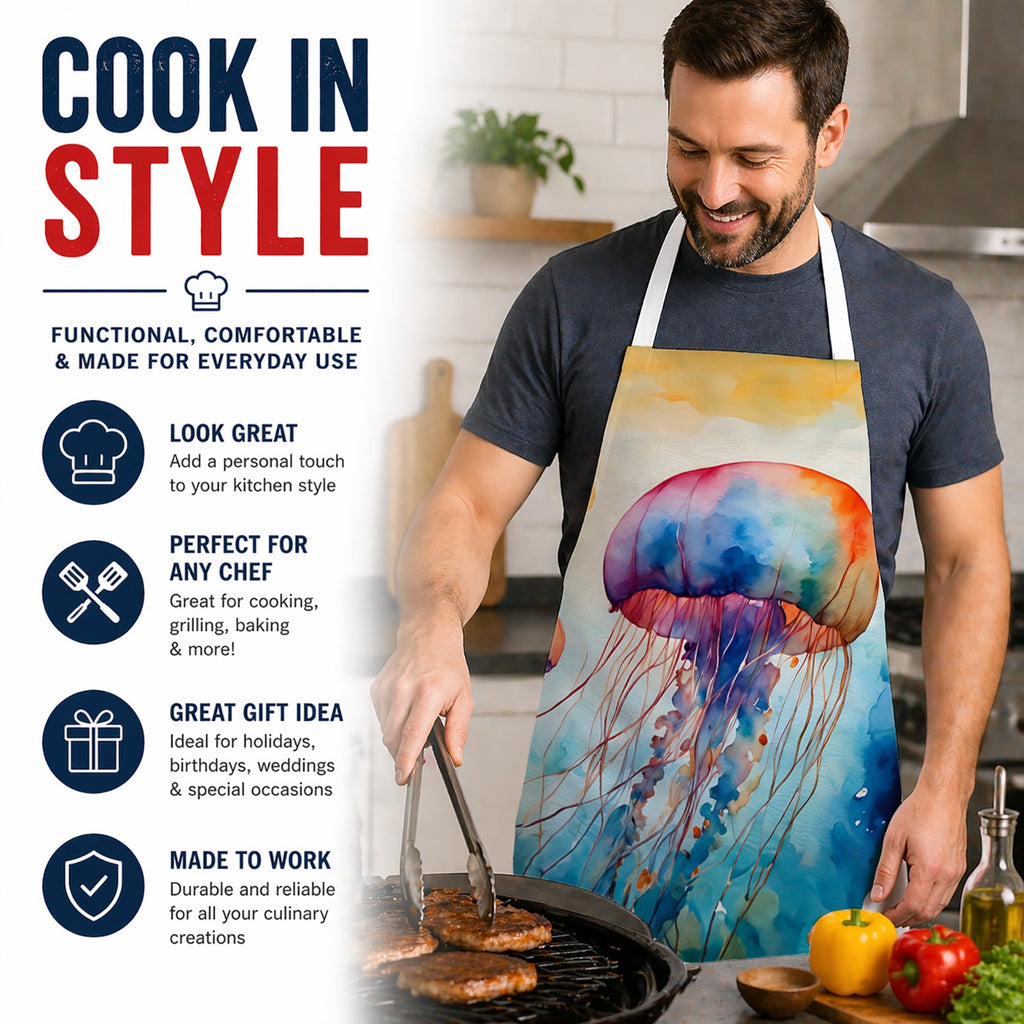 Jellyfish Apron Cooking Kitchen Server Baking Crafts Gardening for Adult Women Men, Unisex, Large, Multicolor