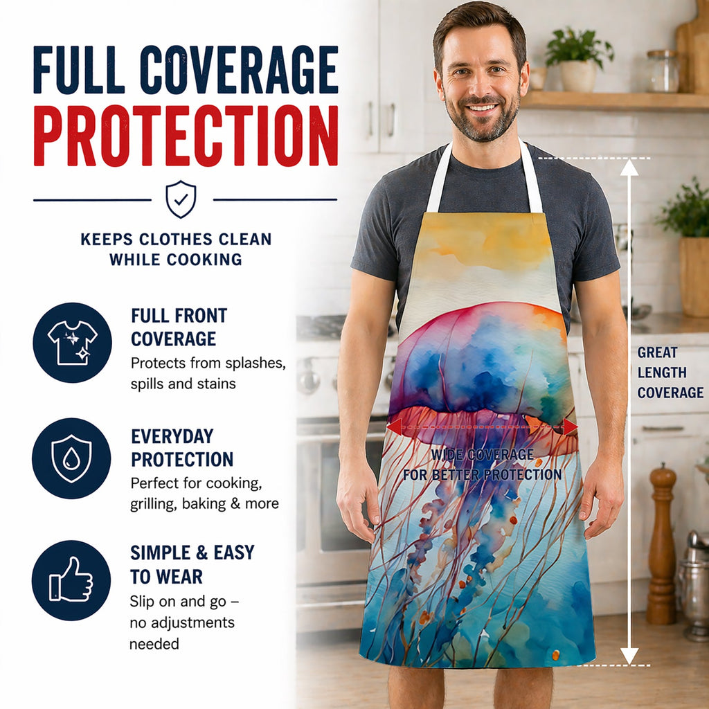 Jellyfish Apron Cooking Kitchen Server Baking Crafts Gardening for Adult Women Men, Unisex, Large, Multicolor