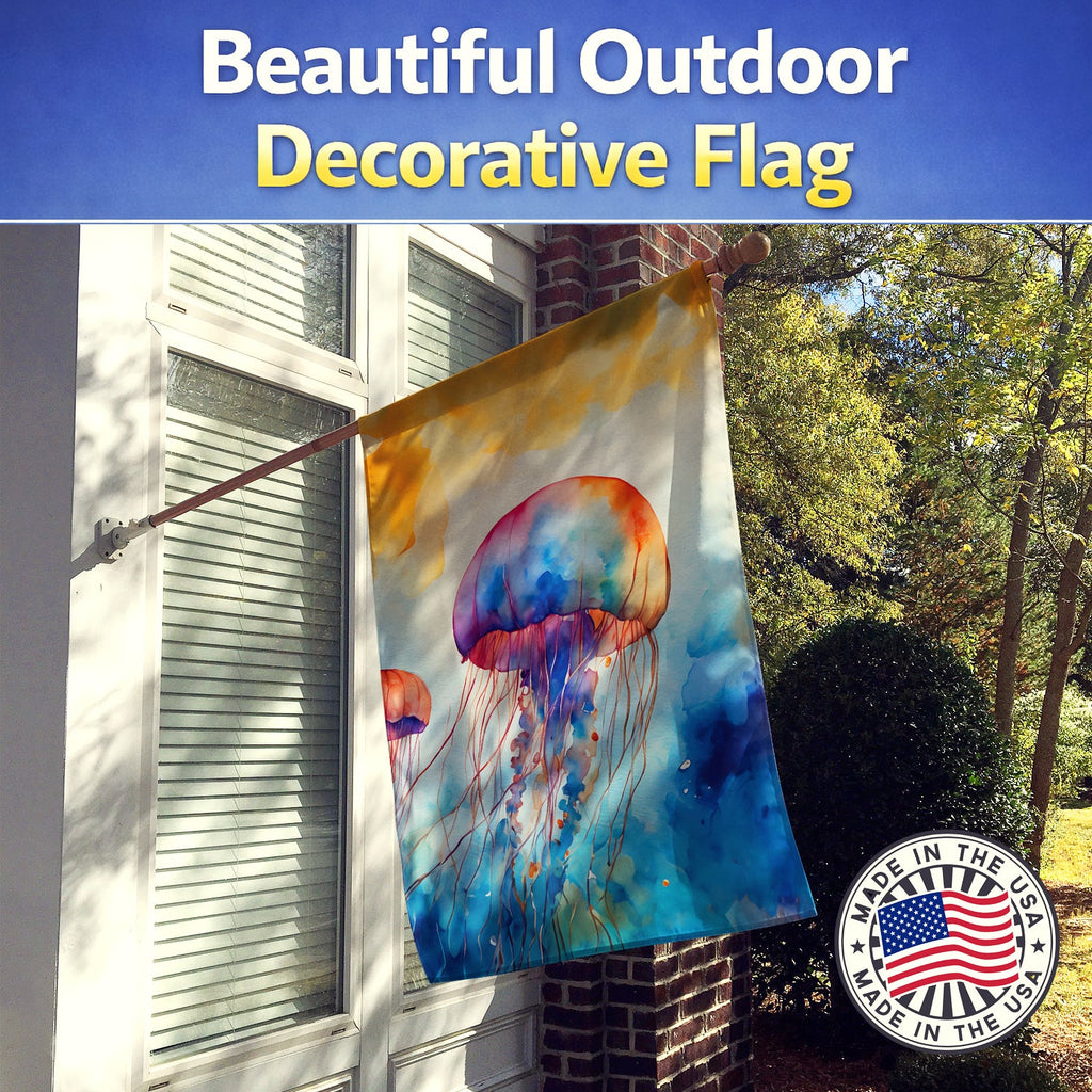 Jellyfish House Flag 28x40 Porch Sleeve Pole Decorative Outside Yard Banner Artwork Wall Hanging, Polyester