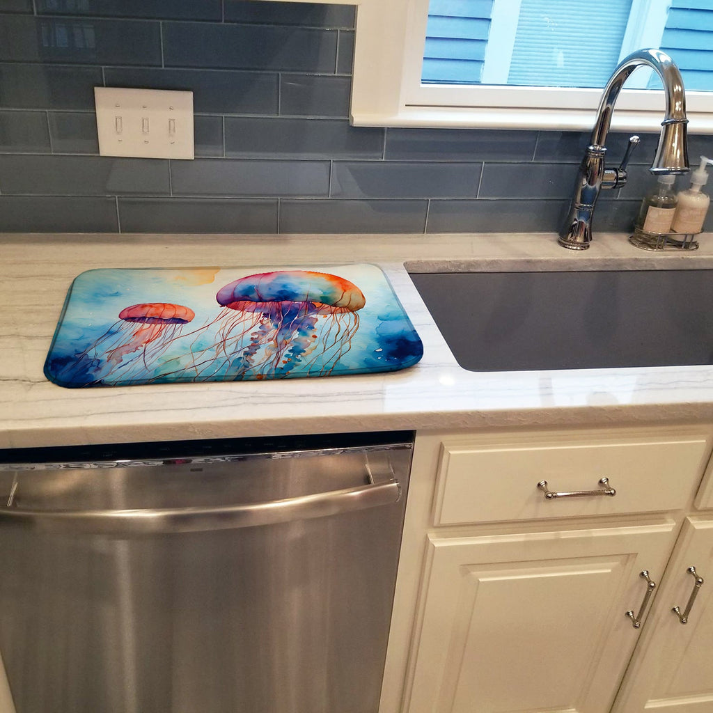 Jellyfish Dish Drying Mat Absorbent Dish Drying Mat Pad for Kitchen Counter Dish Drainer Mat for Countertop, 14 x 21", Multicolor