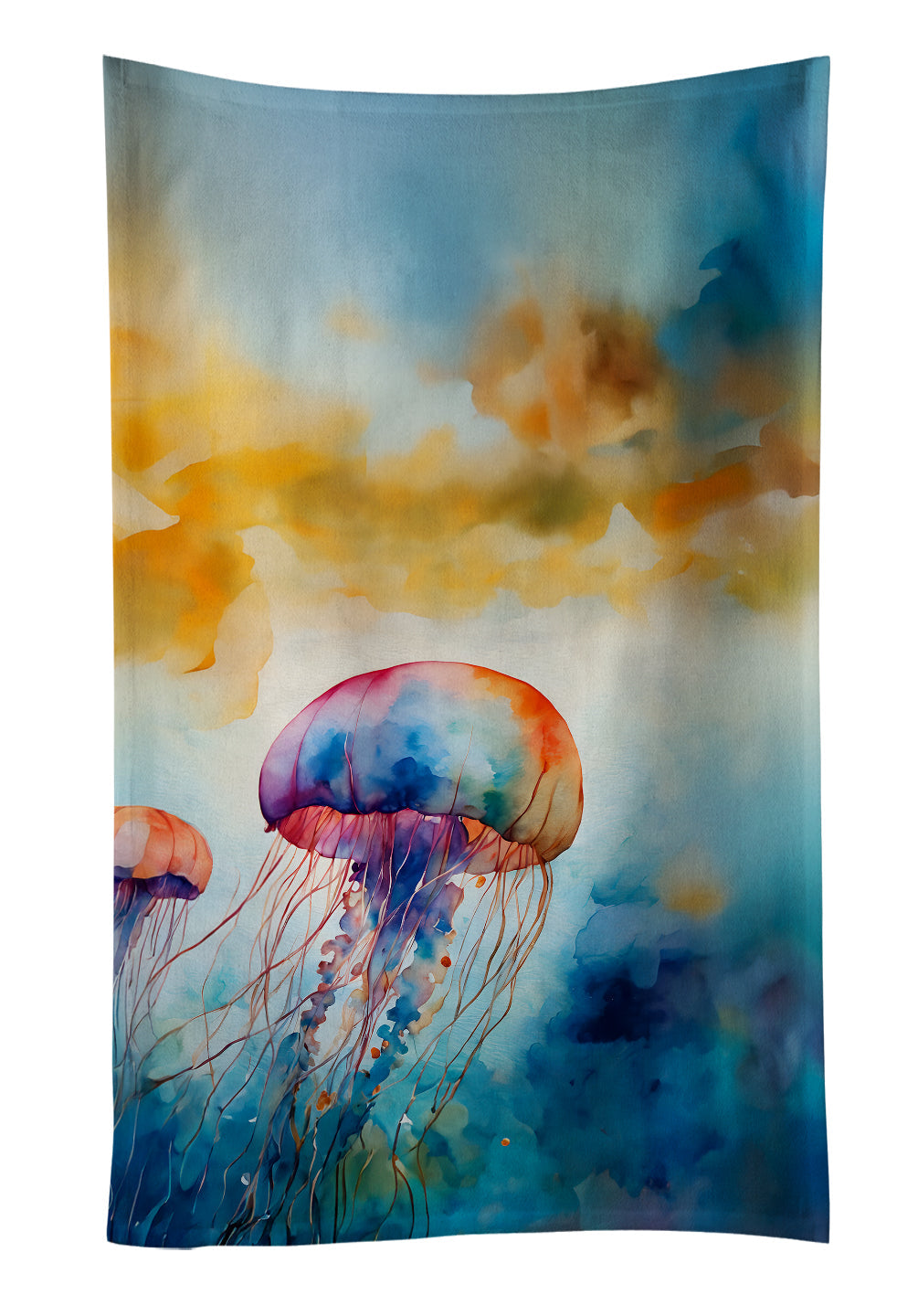 Jellyfish Kitchen Towel Velour Plush Front and Cotton Loop Back Machine Washable