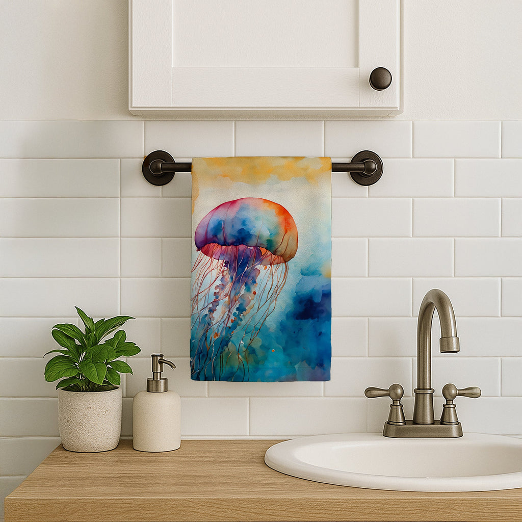 Jellyfish Kitchen Towel Velour Plush Front and Cotton Loop Back Machine Washable