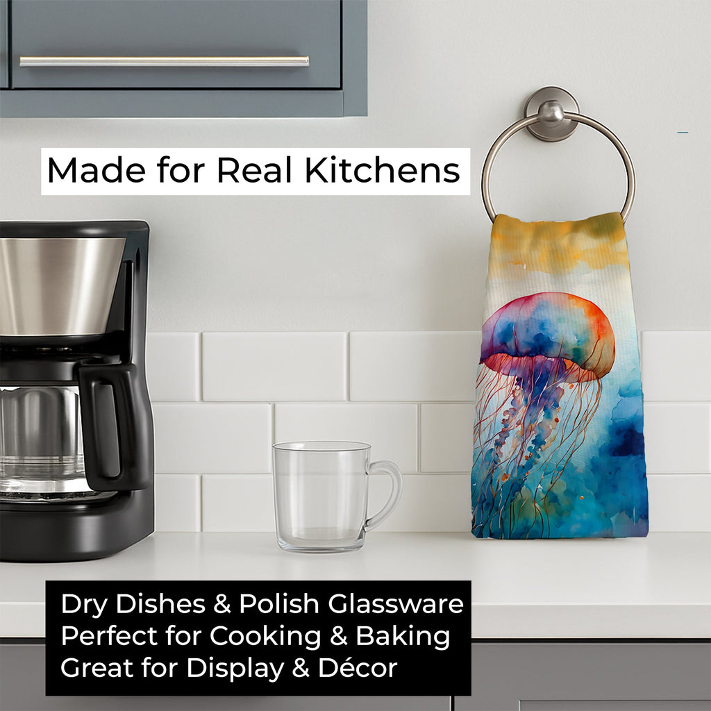 Jellyfish Kitchen Towel Velour Plush Front and Cotton Loop Back Machine Washable