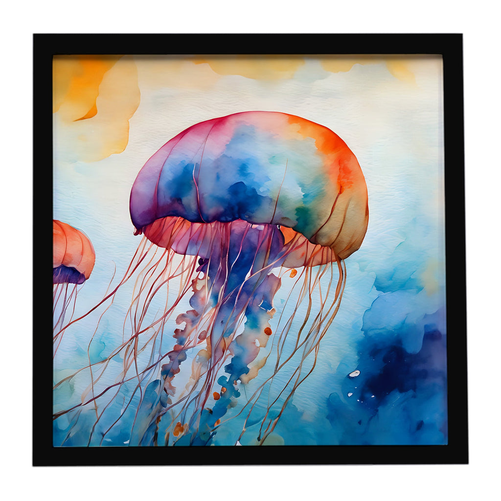 Jellyfish Framed Metal Print Bathroom, Kitchen, Office, Home Decor Wall Art Ready to Hang, Square, 8X8